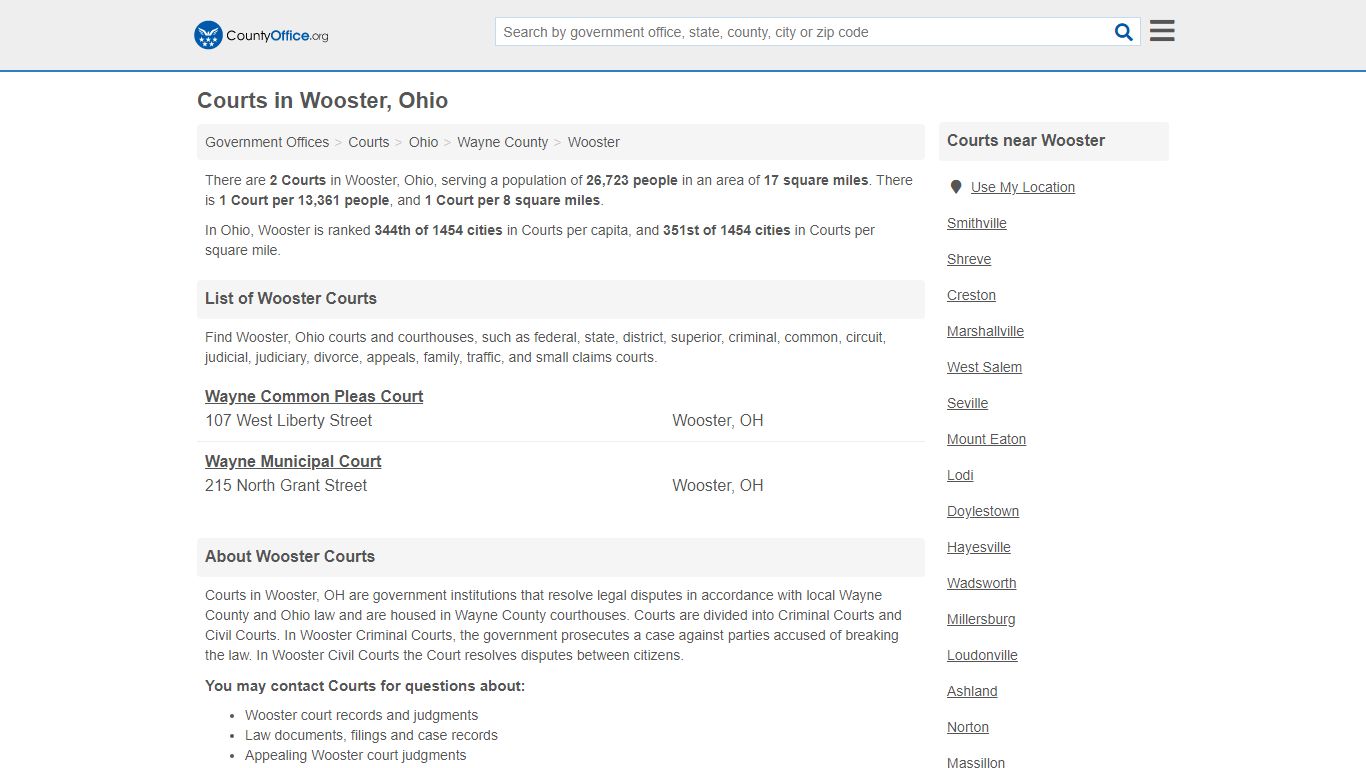 Courts - Wooster, OH (Court Records & Calendars) - County Office